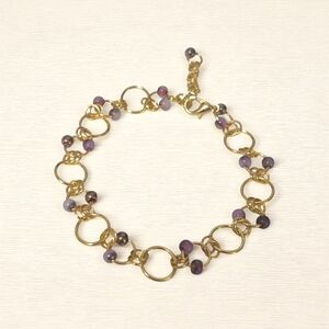Handmade Gold Tone Chain and Purple Glass Bead Bracelet